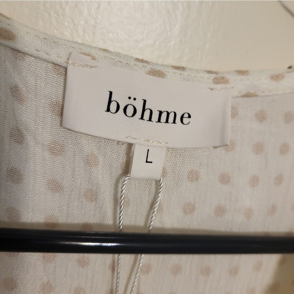 Bohme Ruffle Neck Polka Dot Flutter Sleeve Button Front Boho Midi Dress, L NEW - Picture 13 of 16